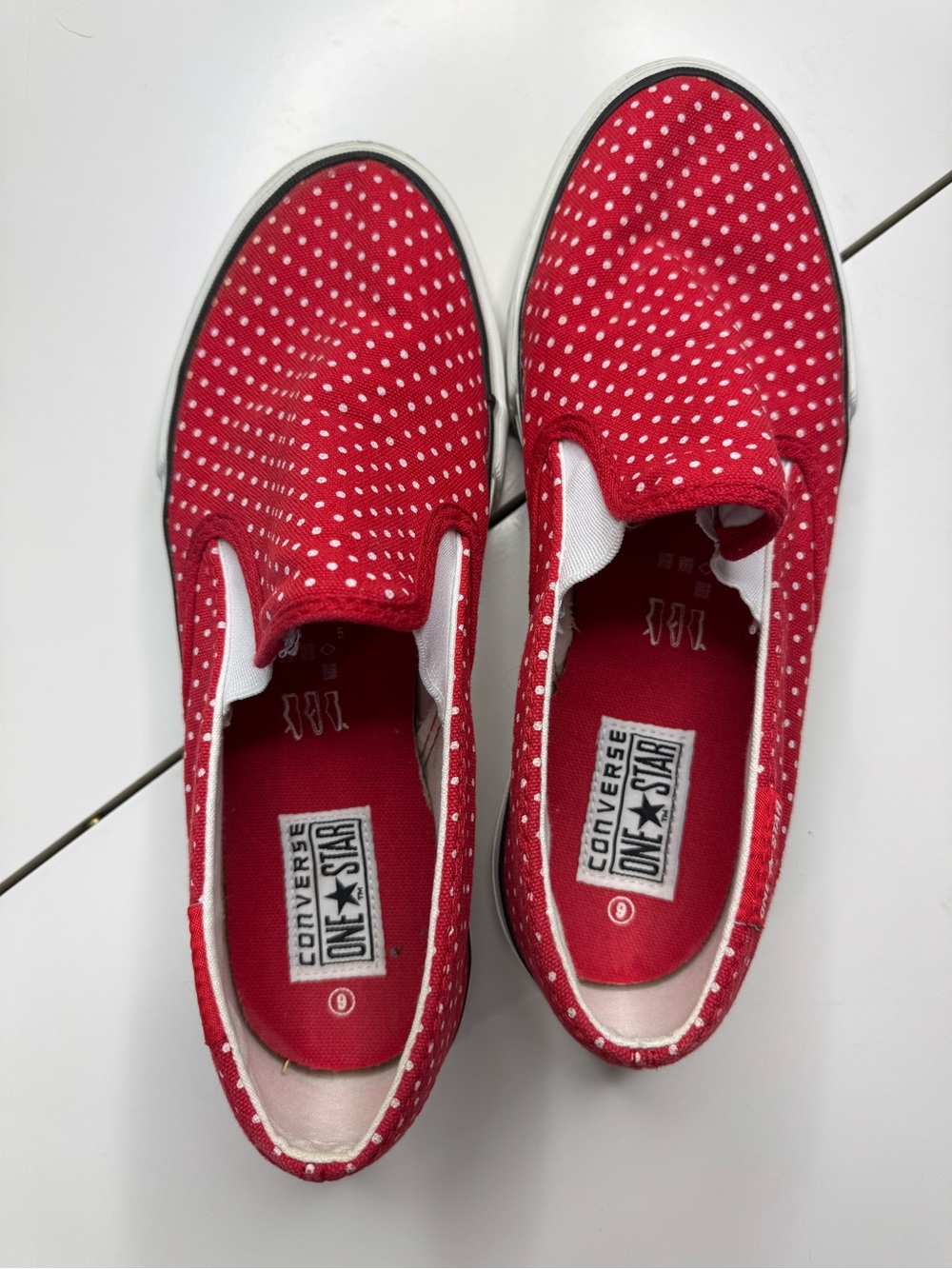 Converse Red with White Polka Dot Slip-On Sneakers